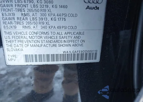 2013 Audi Q7 3.0T Premium z USA, uszkodzony, nr VIN WA1LGAFE9DD000119